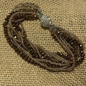 multi colored Multi Strand beaded bracelet magnetic closure gold bronze silver